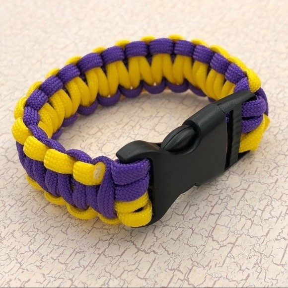 🍀 Purple & Yellow Paracord Emergency Cord Unisex Buckle Bracelet - Picture 1 of 5
